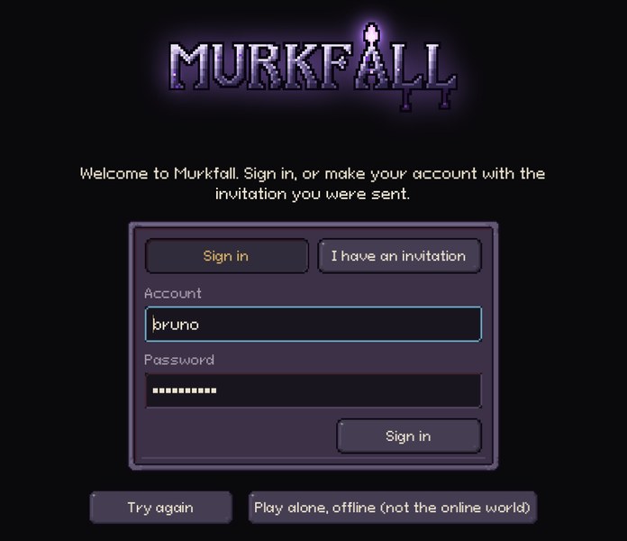 The game's sign-in screen